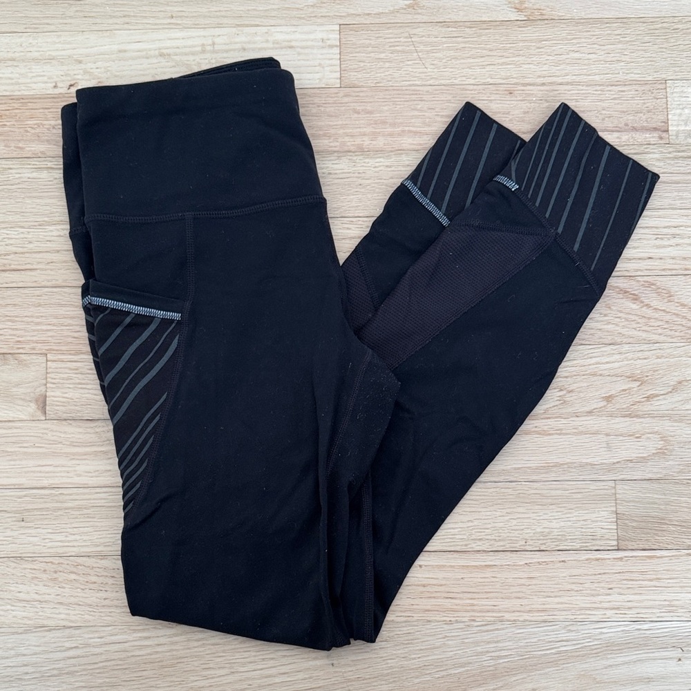 Athleta Black Leggings with Stripe Accents, Small